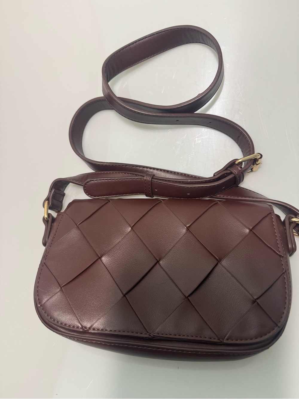 Madison West Woven Crossbody Bag in Dark Brown
